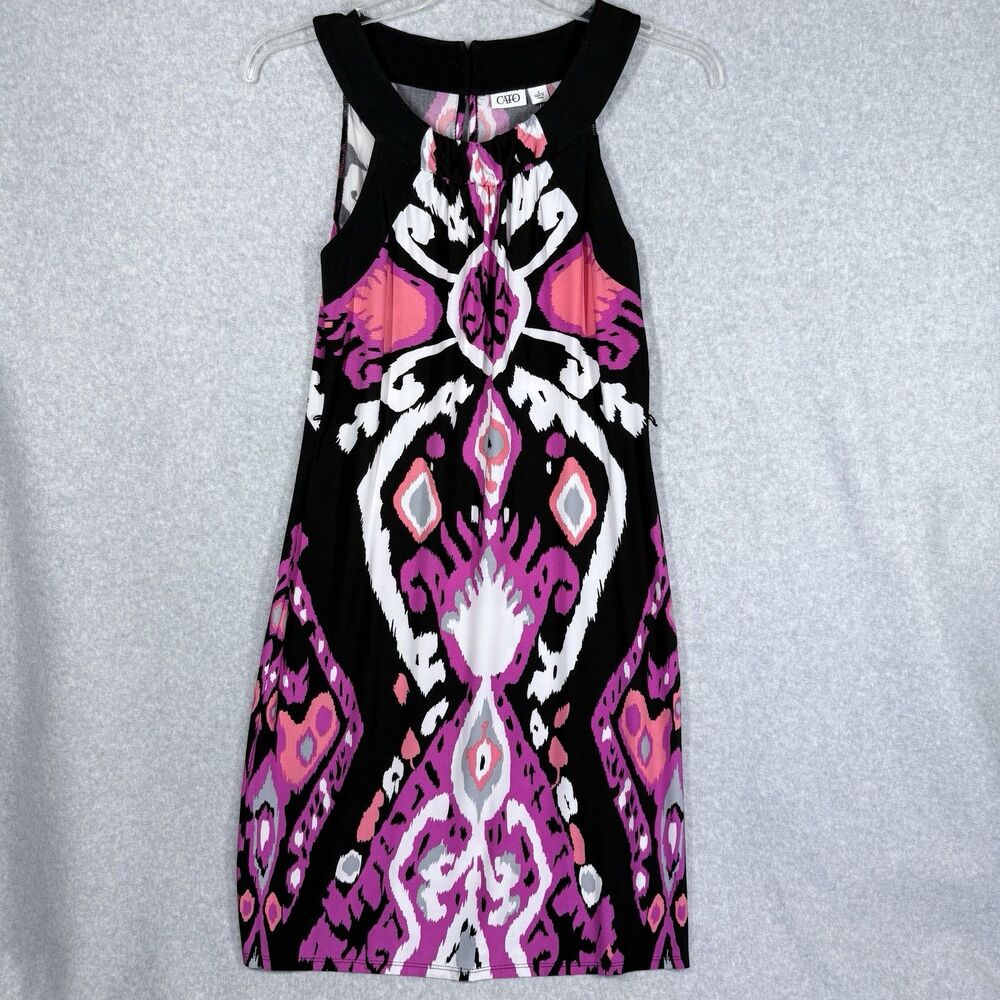 Cato Dress Womens Size S Black and White Sleeveless Beaded Tiered Lined Tribal